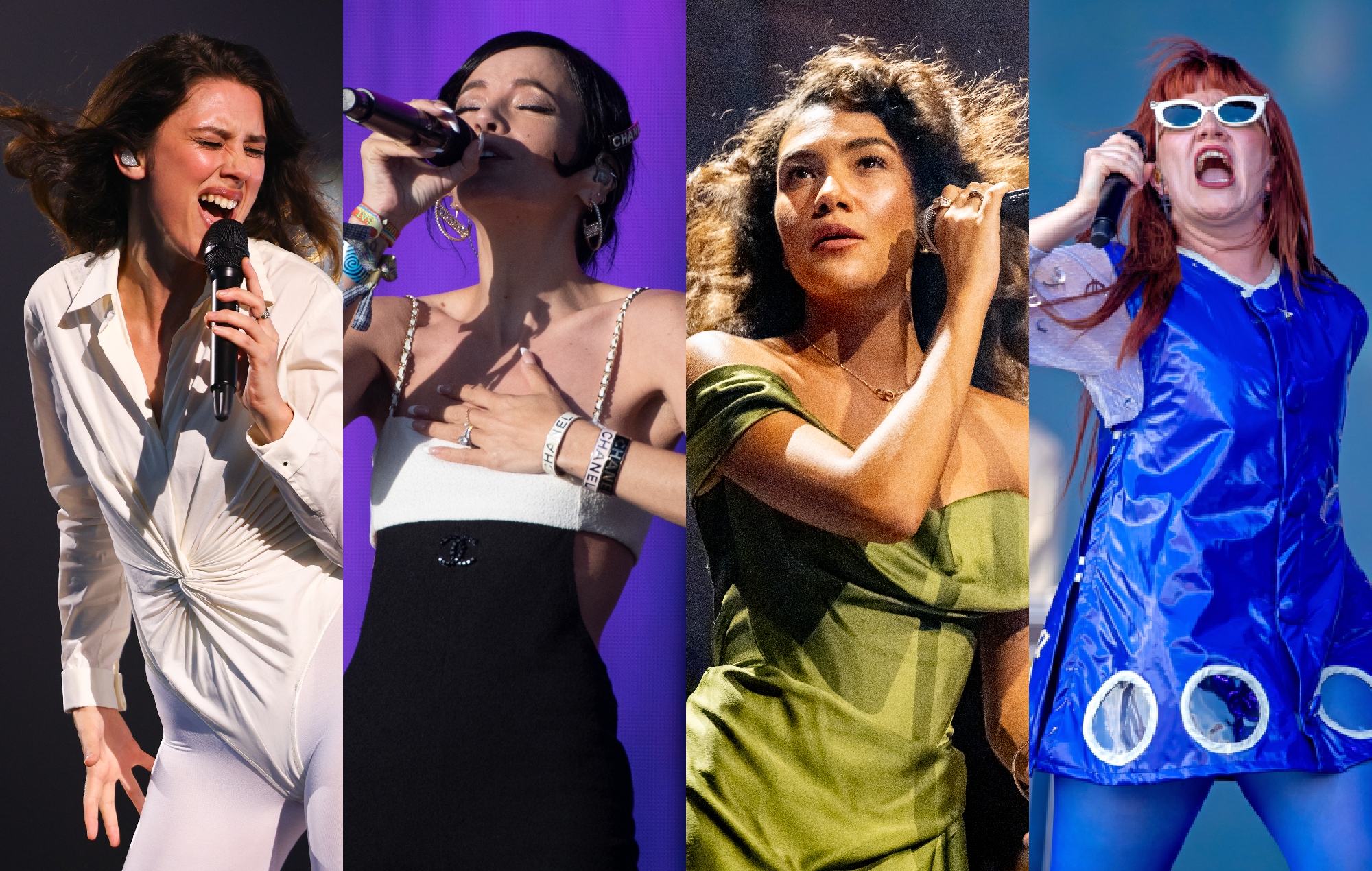 Ellie Rowsell of Wolf Alice, Lily Allen, Olivia Dean and CMAT composite image