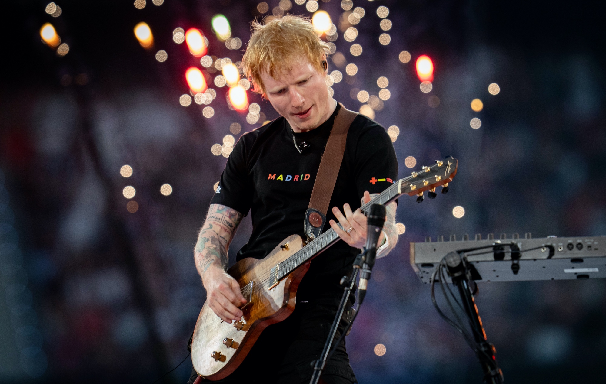 Ed Sheeran performing live on stage, photo by A. Perez Meca/Europa Press/Getty