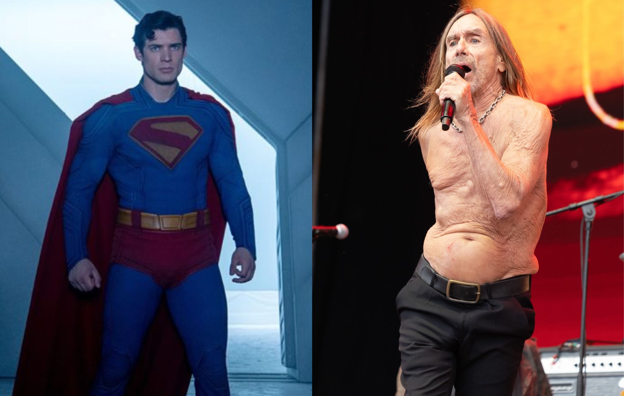 Still from 'Superman' [2025], and Iggy Pop performs in 2025