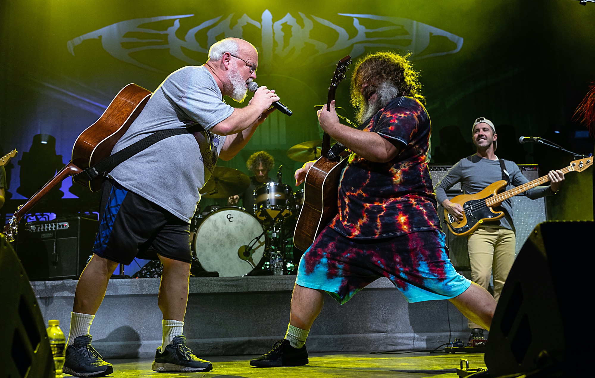 Tenacious D performing live on stage, photo by Jeff Hahne/Getty