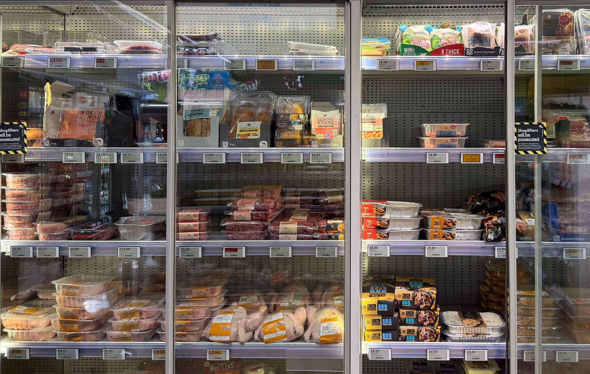 A view of the frozen section in a Co-Op shop
