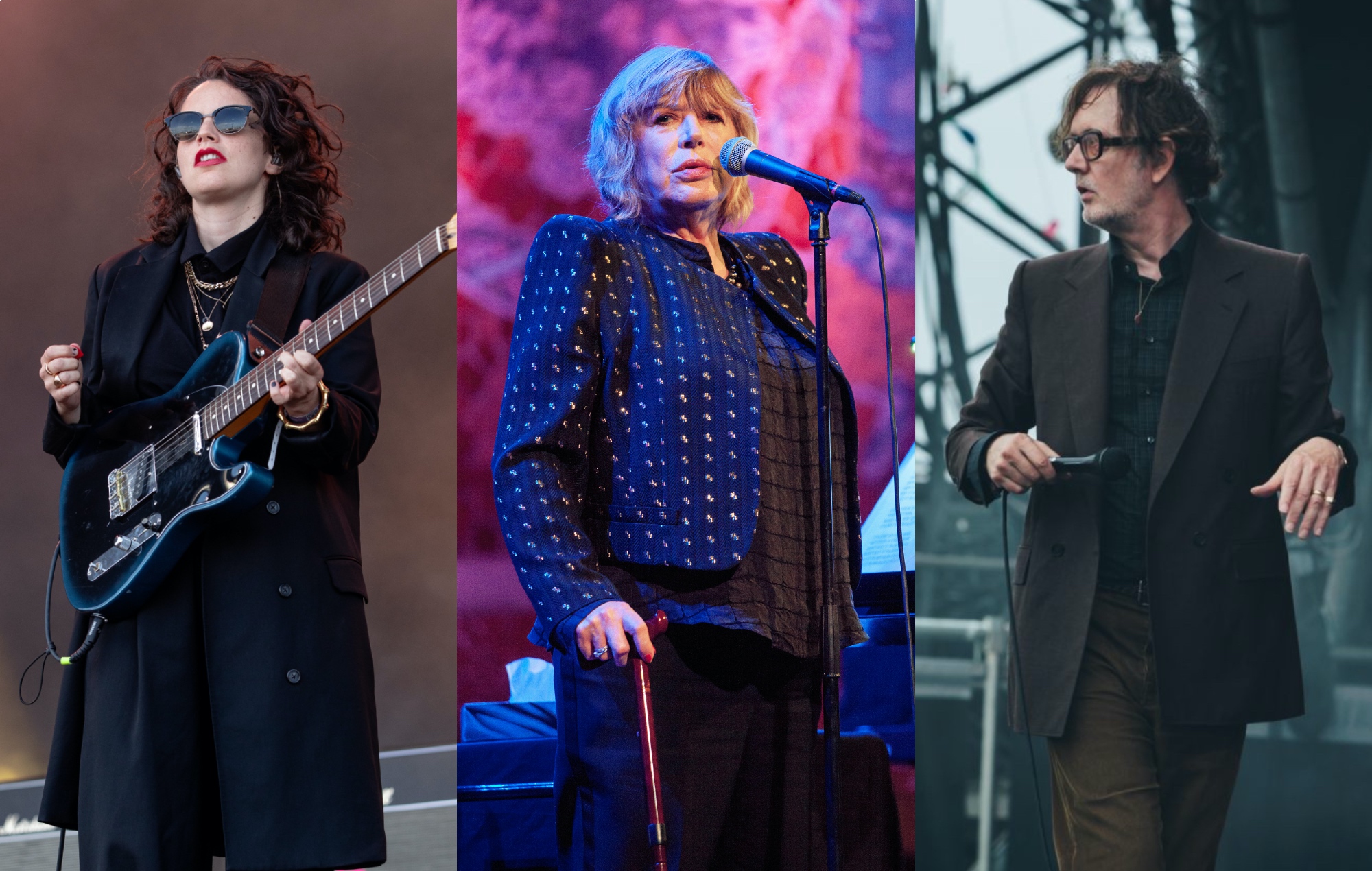 three side by side photographs of Anna Calvi (left), Marianne Faithfull (centre) and Jarvis Cocker (left)