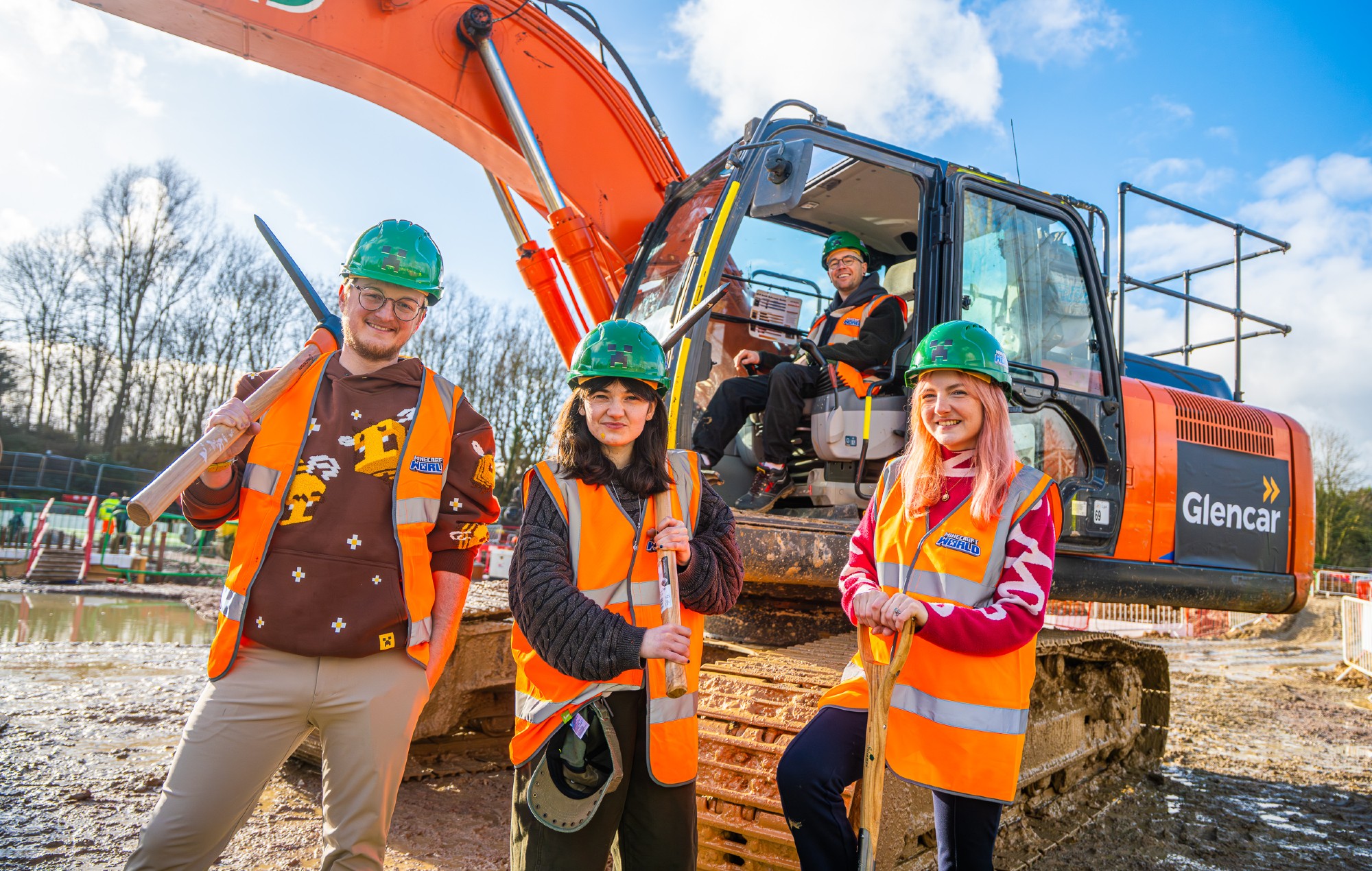 LDShadowLady, DanTDM, Aimsey and Grian at the groundbreaking of Minecraft World.