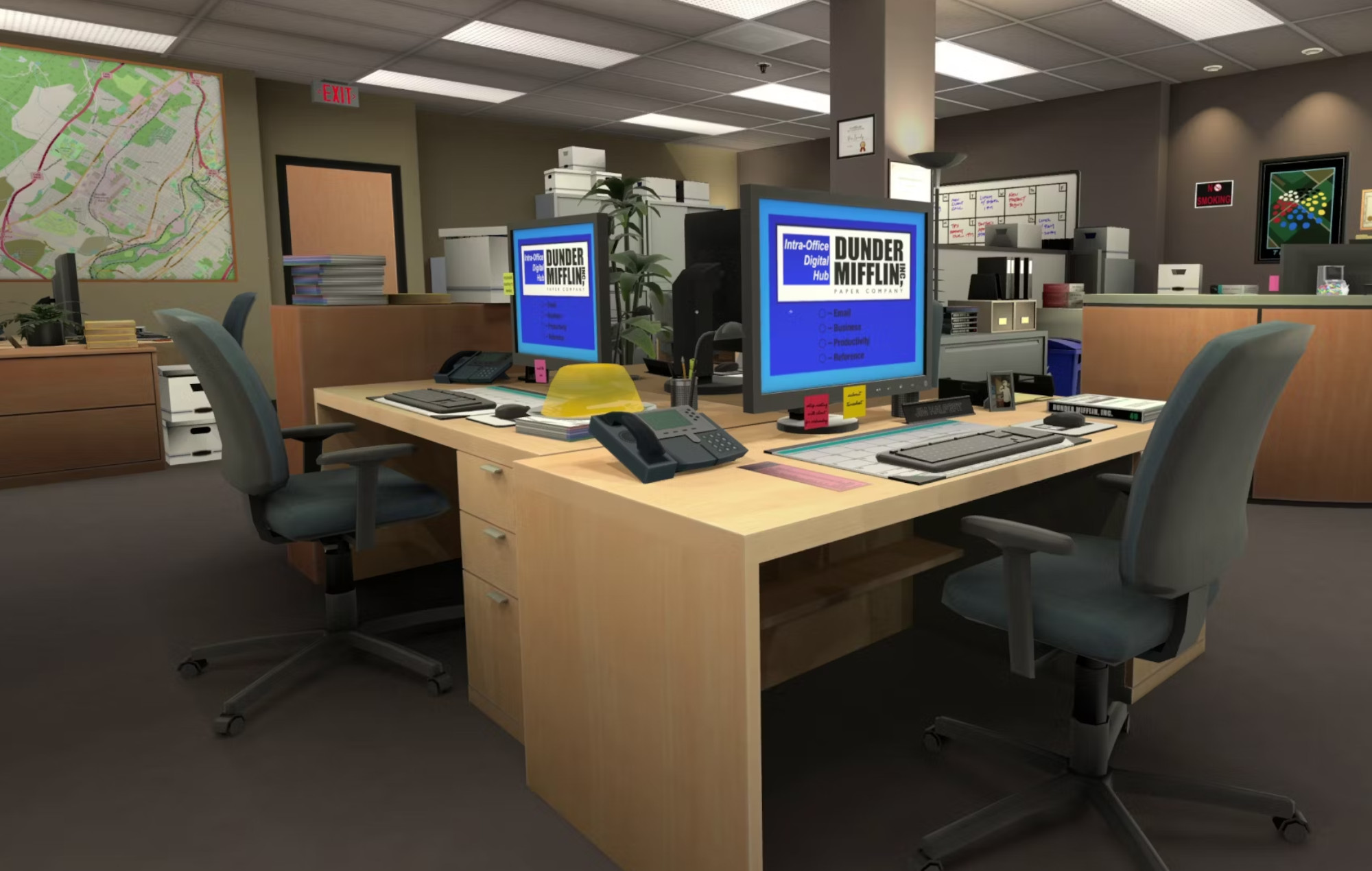 a vr rendition of the dunder mifflin office desks