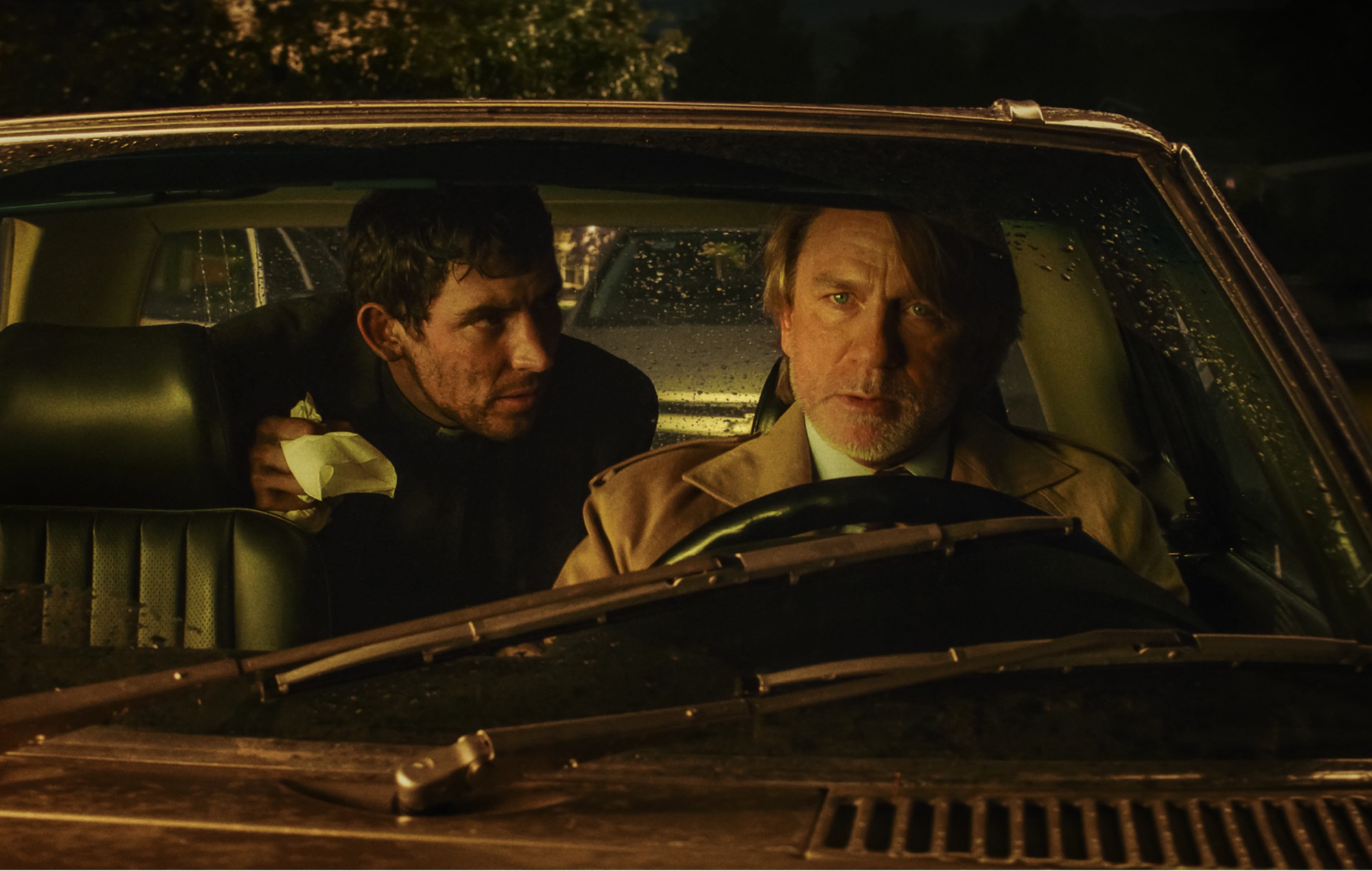 Josh O'Connor and Daniel Craig in Wake Up Dead Man
