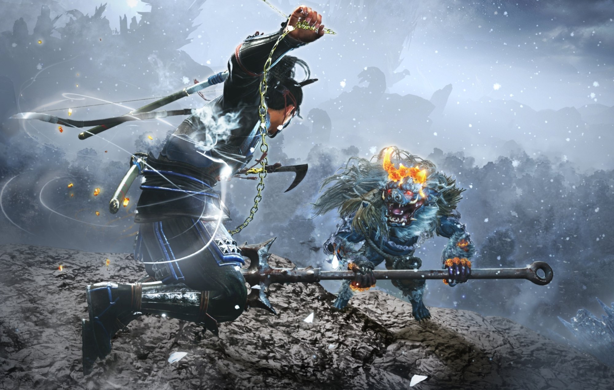 Nioh 3 Best Weapons: The Ninja can be seen attacking a Yokai
