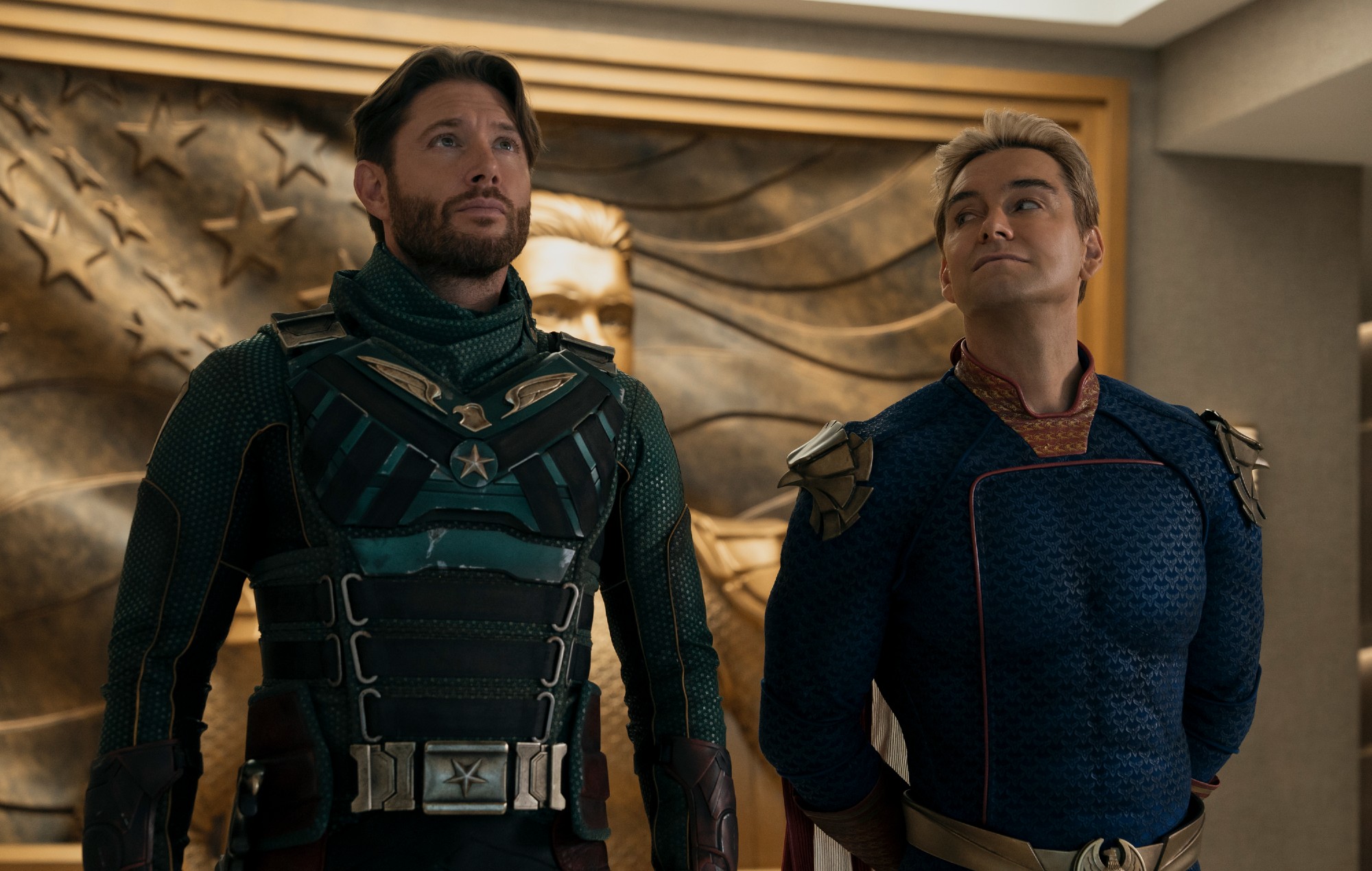 Antony Starr (Homelander) and Jensen Ackles (Soldier Boy) in 'The Boys' season five.
