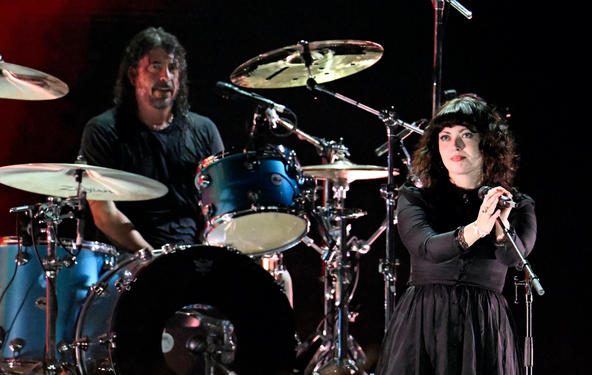 Dave and Violet Grohl performing live on stage together, photo by Scott Dudelson/Getty