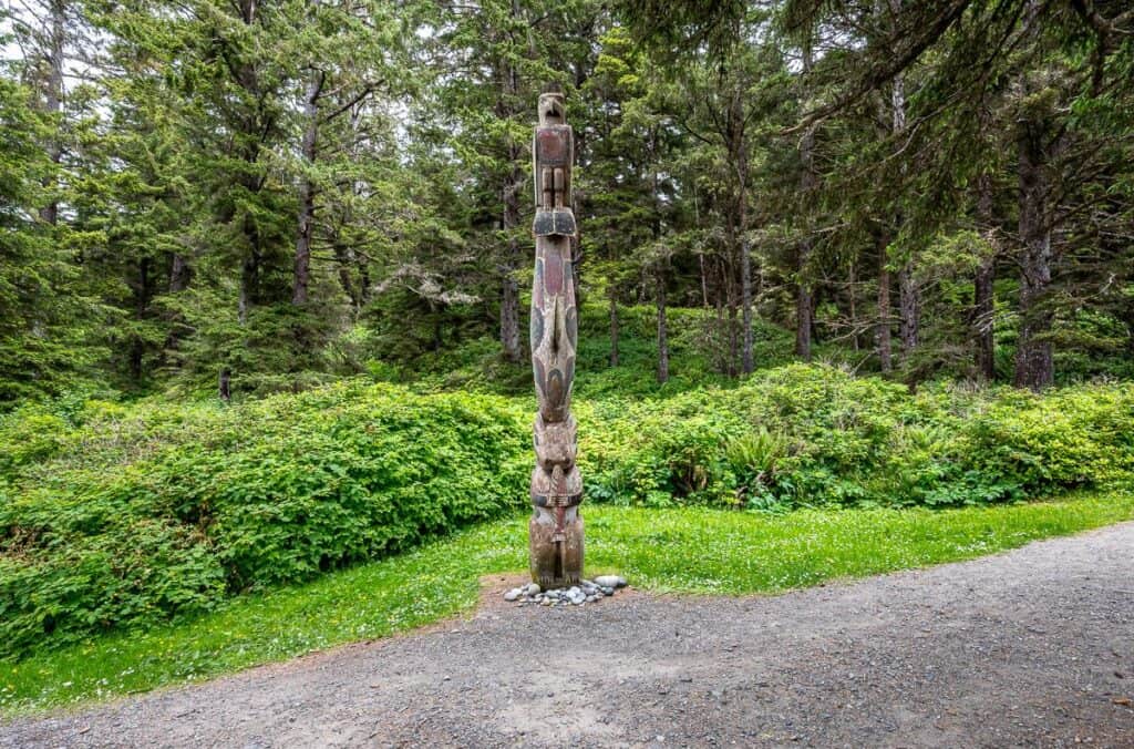 Totem pole seen near the Kwisitis Visitor Centre