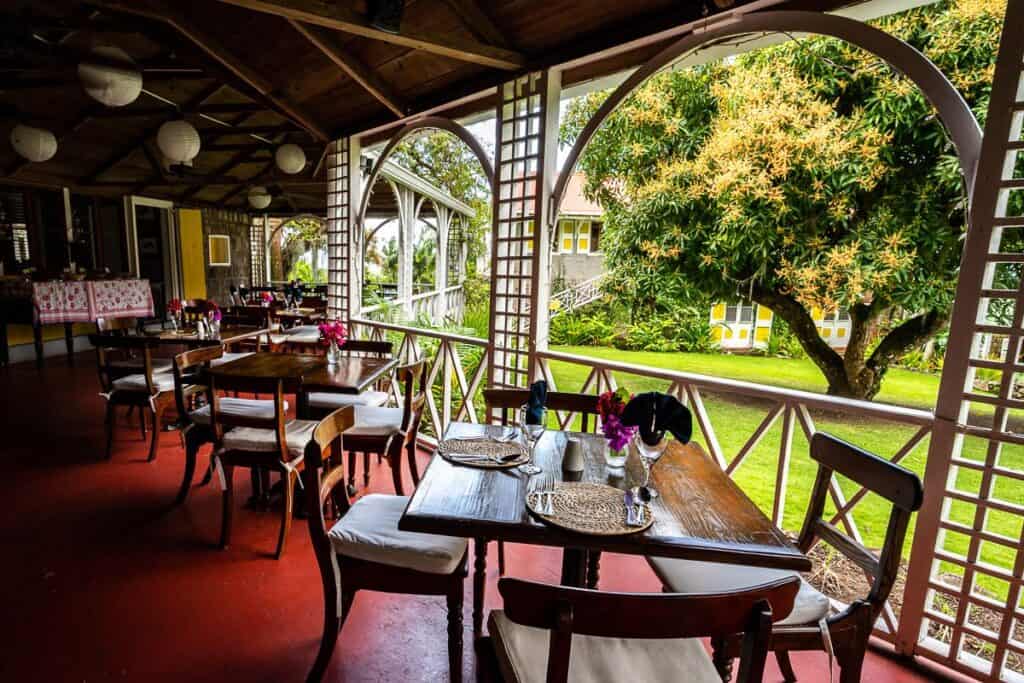 The dining area at the Hermitage Plantation Inn on Nevis