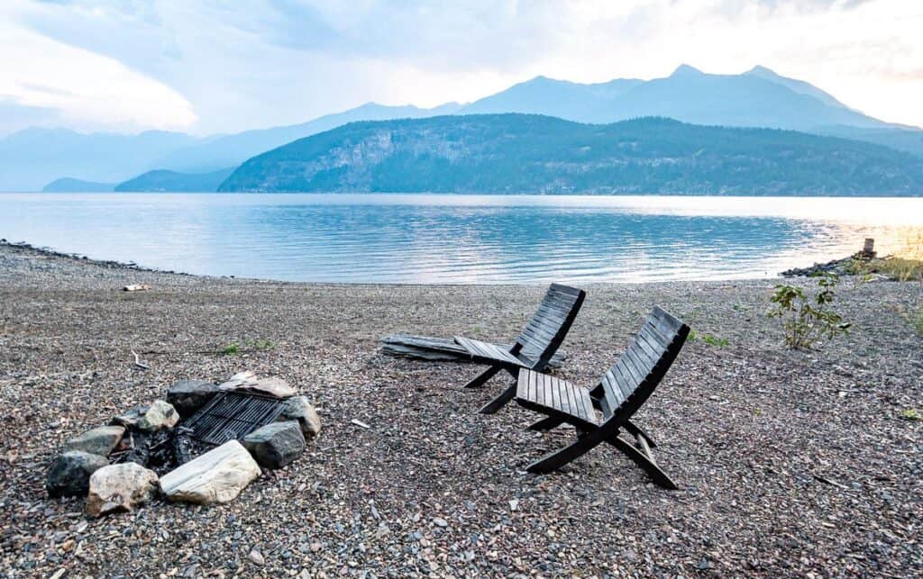 The beach on Kootenay Lake at Wing Creek Resort