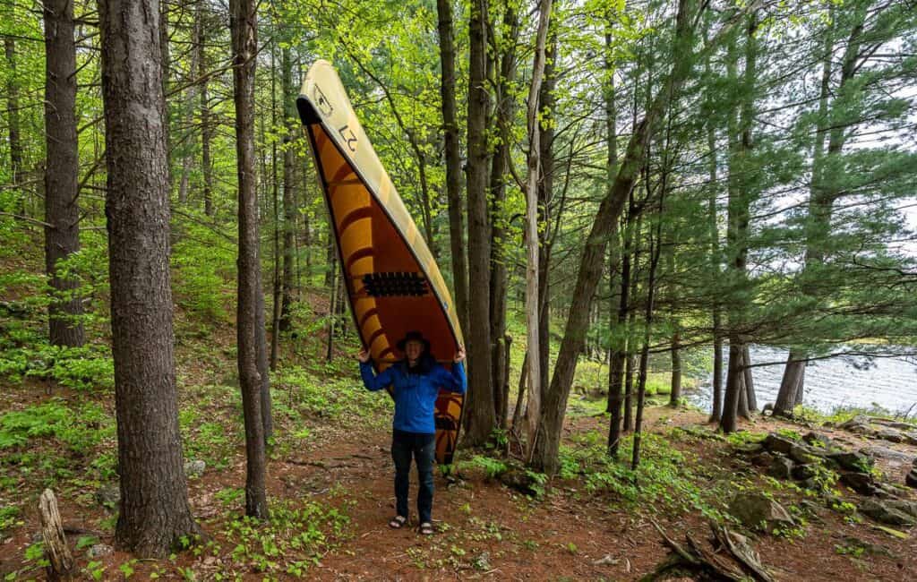 Portaging from Big Salmon Lake to Labelle Lake in Frontenac Park