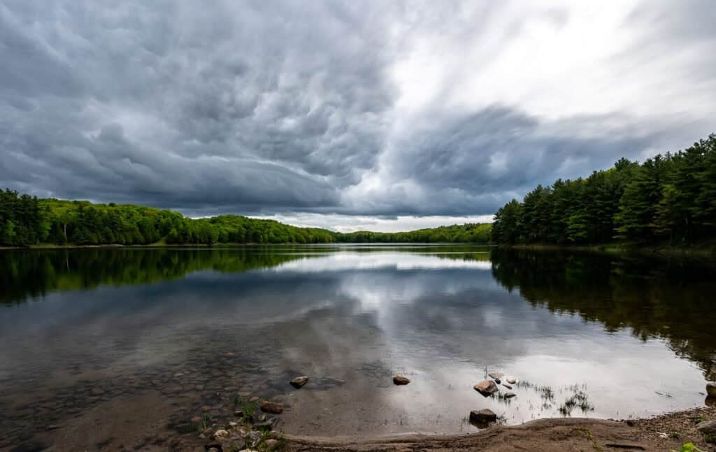 Little Salmon Lake with ominous clouds
