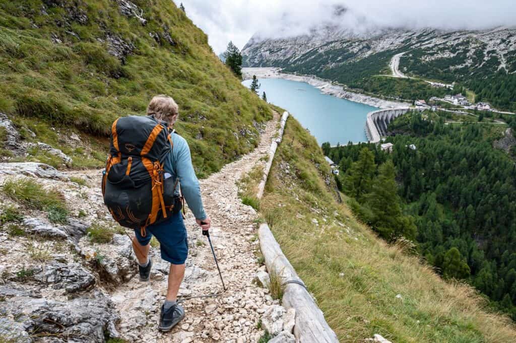 It's a steep descent with chains in places on the way to Passo Fedeja Pass