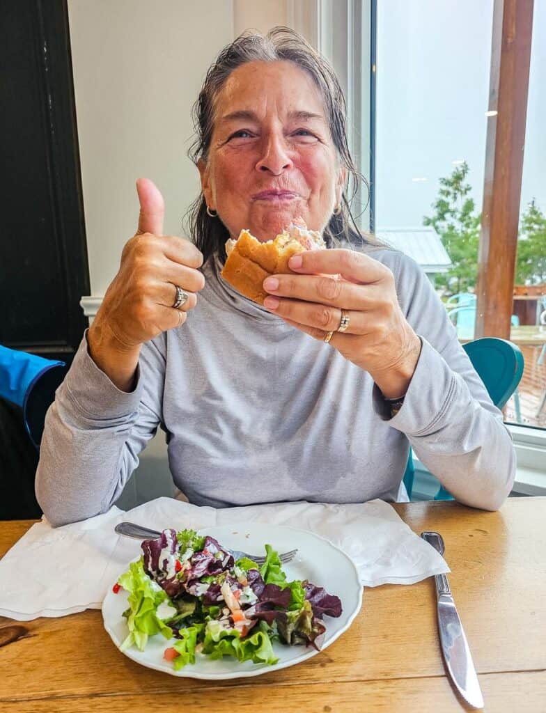 A delicious lobster roll lunch at the Tides Tales Seaside Bistro & Book Store 