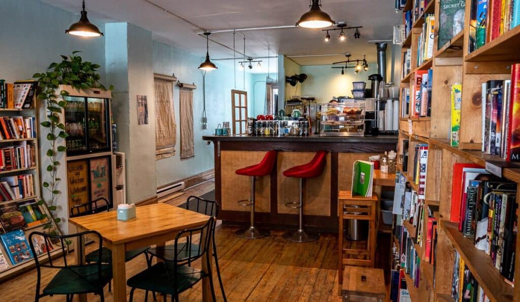 Enjoy breakfast or lunch at the Bacchus Cafe in Golden surrounded by books