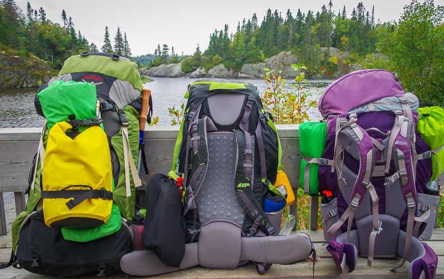 Backpacks ready for the Coastal Trail in Pukaskwa