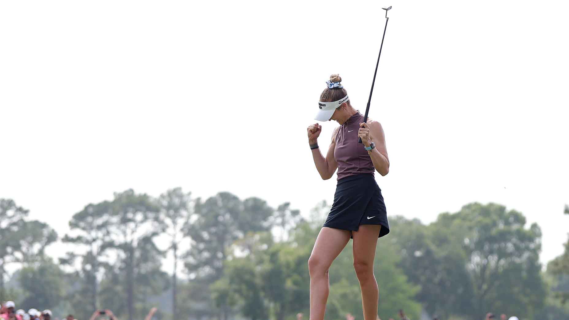 Nelly Korda celebrates winning the Chevron Championship