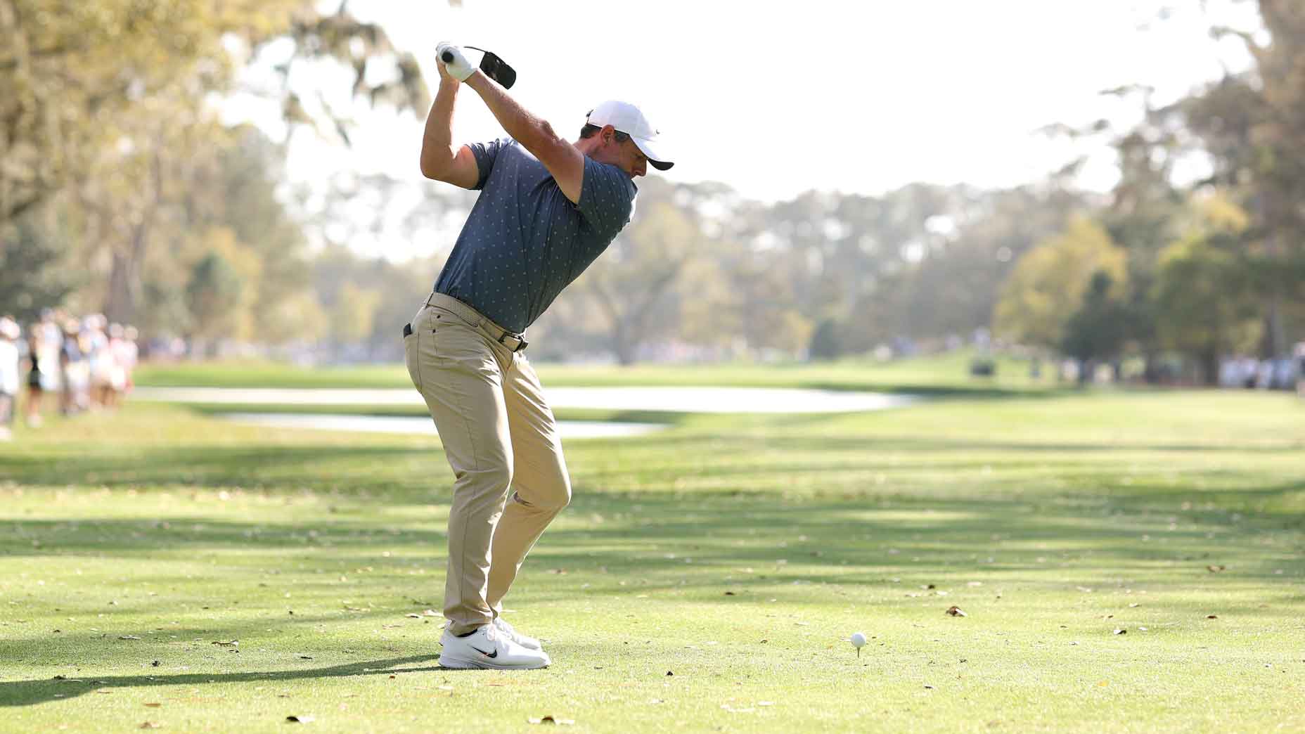 rory mcilroy hits a driver during the 2025 players championship