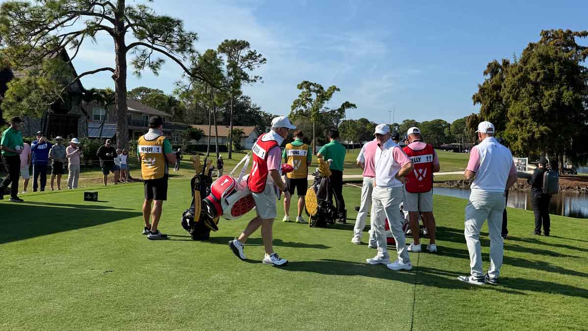 crowded tee box at world champions cup