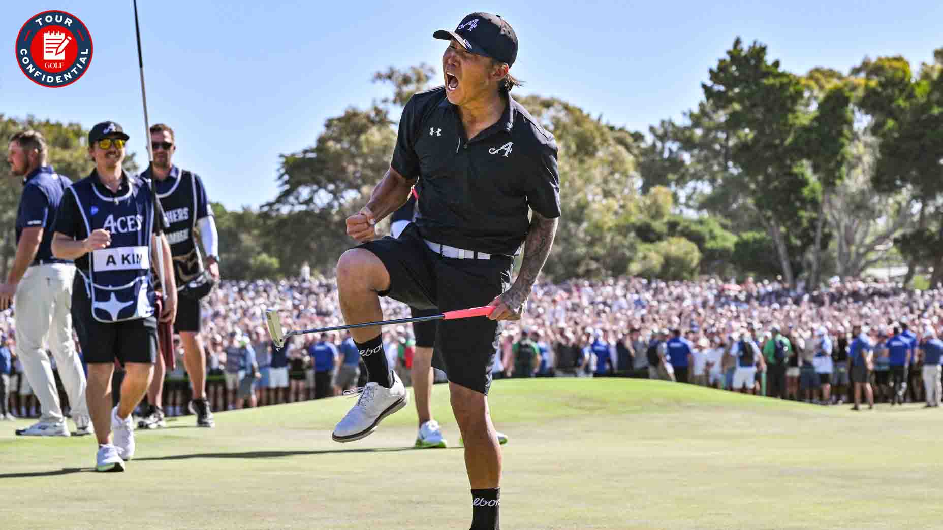 Anthony Kim celebrates winning LIV Adelaide