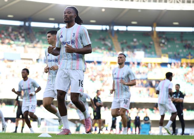 Khephren Thuram warming up