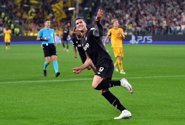 Dusan Vlahovic celebrates scoring against Dortmund