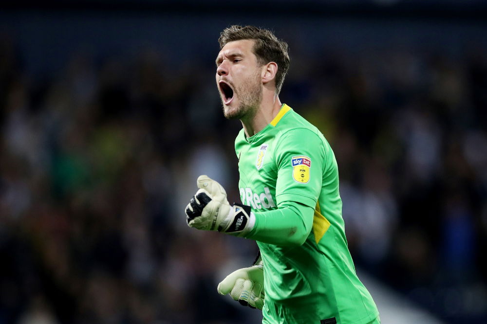 Aston Villa goalkeeper Jed Steer celebrating at the Hawthorns