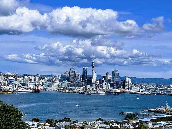 Auckland Skyline from Devonport. Mount Victoria